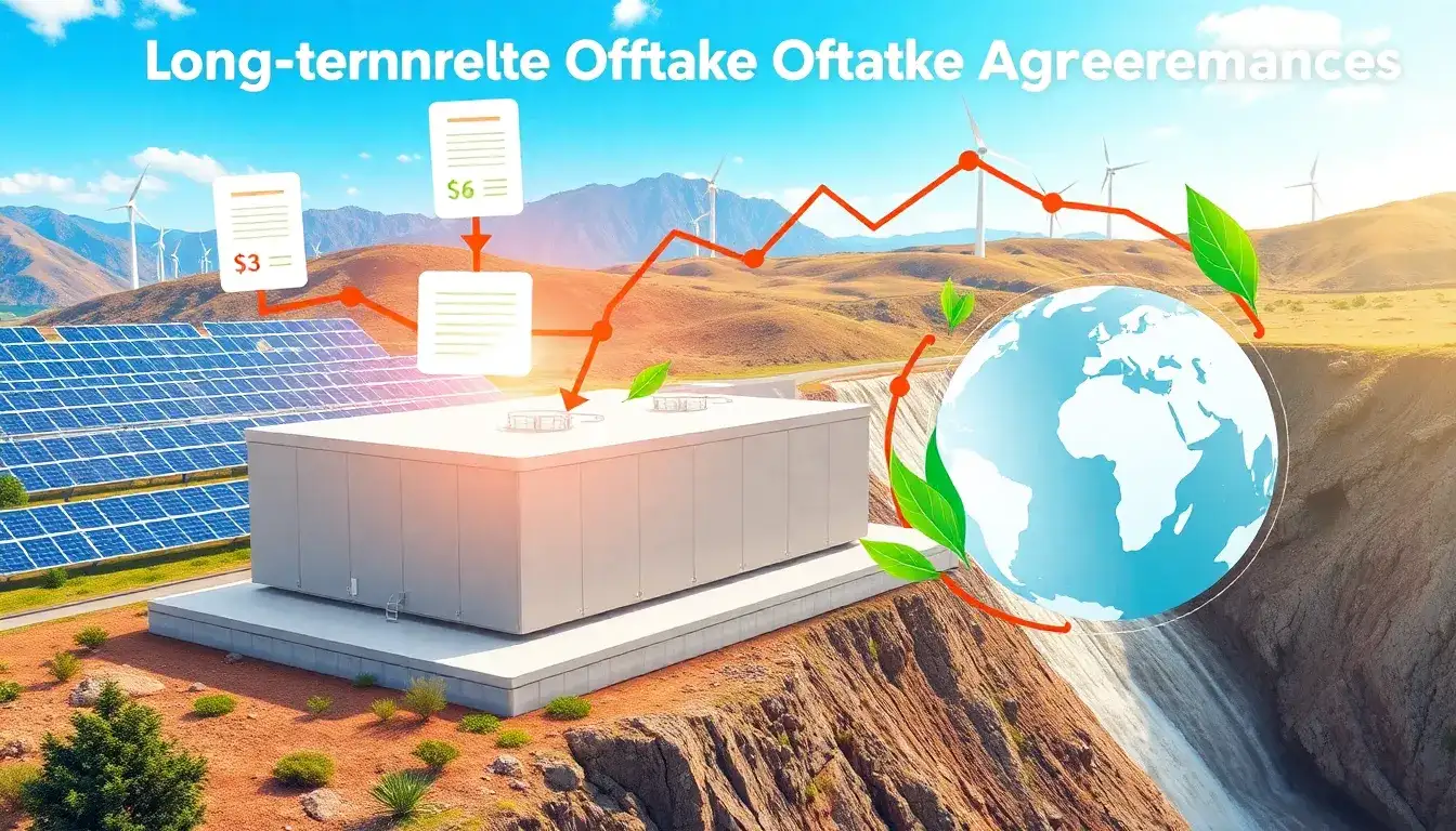 How do long-term offtake agreements benefit energy storage projects