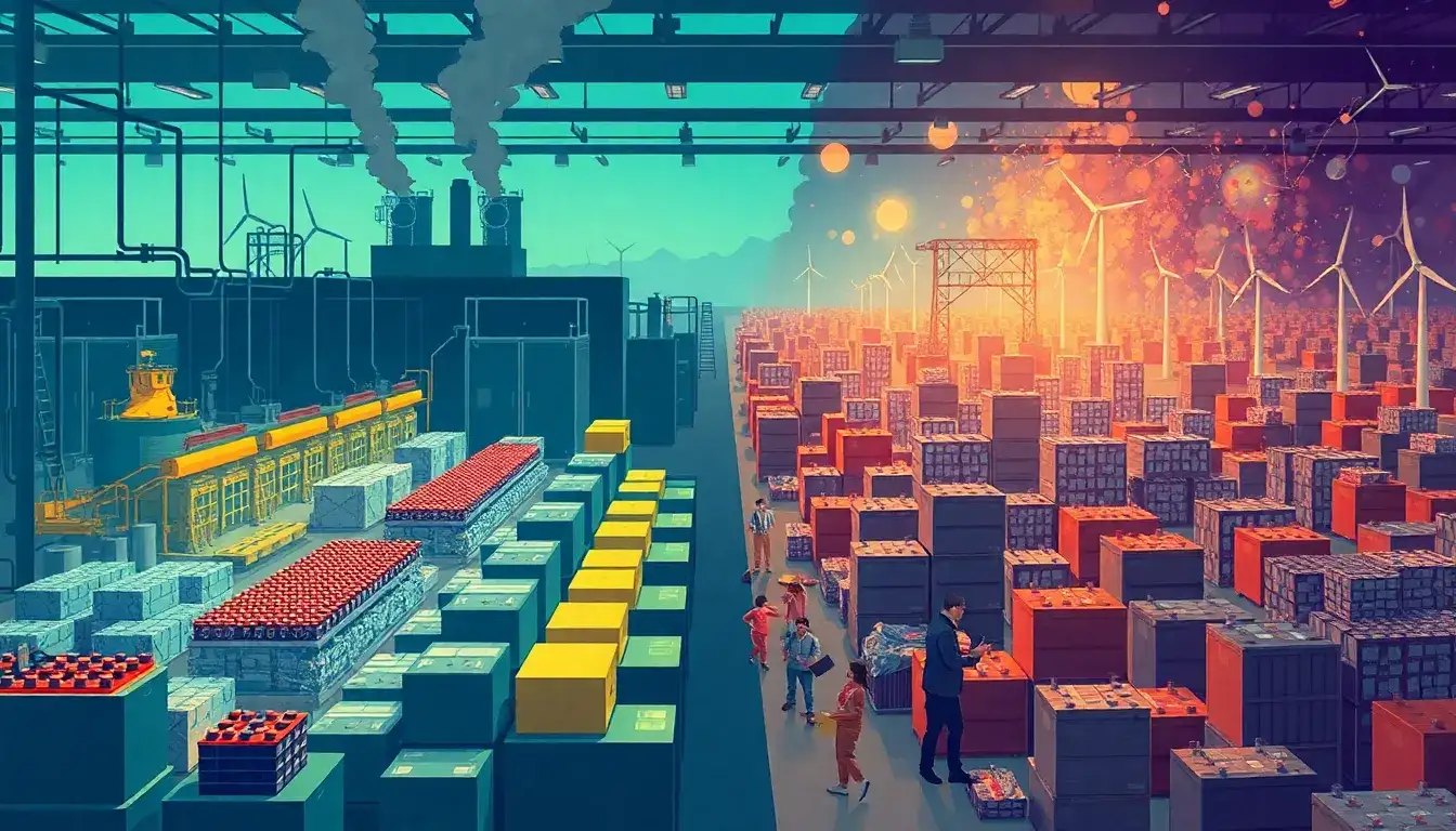 How does overproduction of batteries affect the market dynamics of energy storage