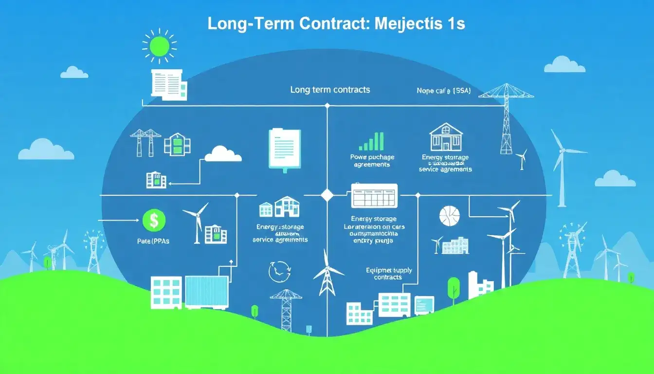 What are the main types of long-term contracts used in battery projects
