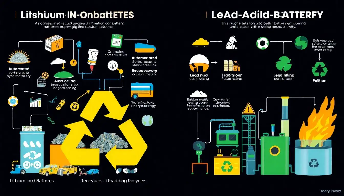 How does the recycling process of lithium-ion batteries compare to that of lead-acid batteries