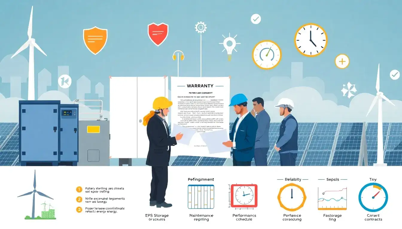 What are the typical terms and conditions of equipment warranties in energy storage projects