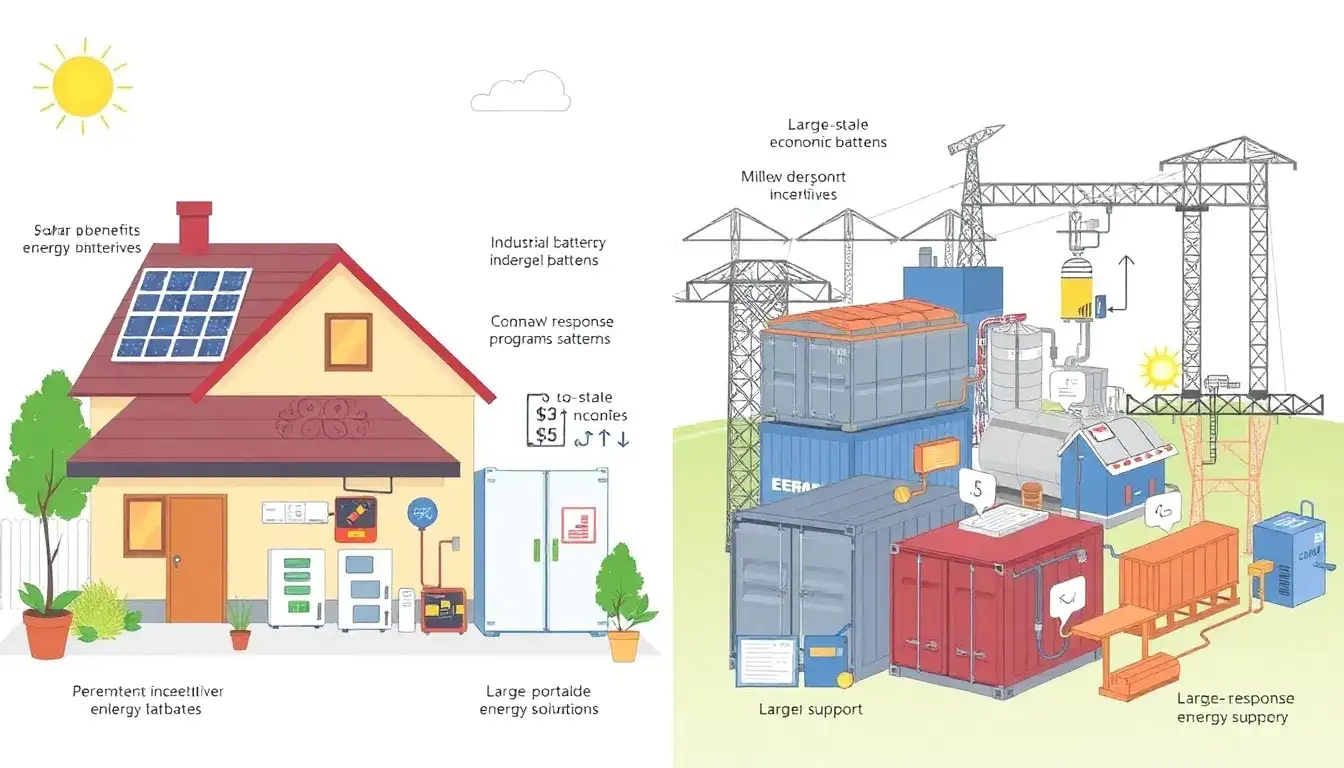 What are the main differences in incentives between residential and commercial energy storage systems