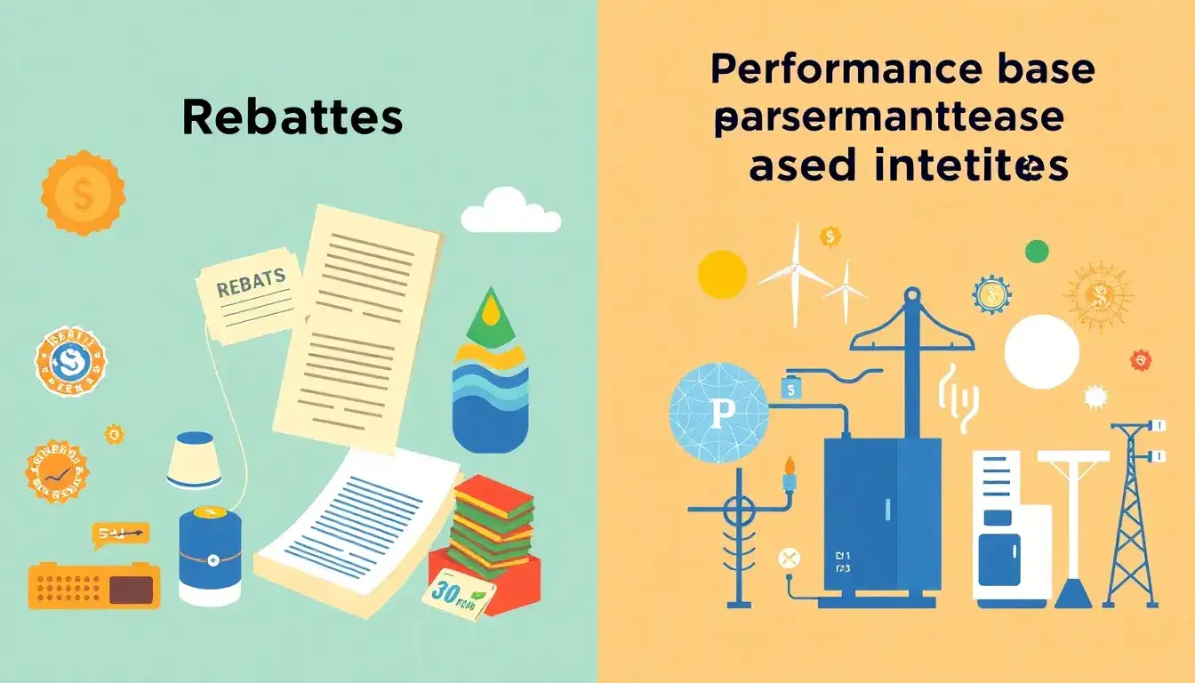 What are the main differences between rebates and performance-based incentives for energy storage