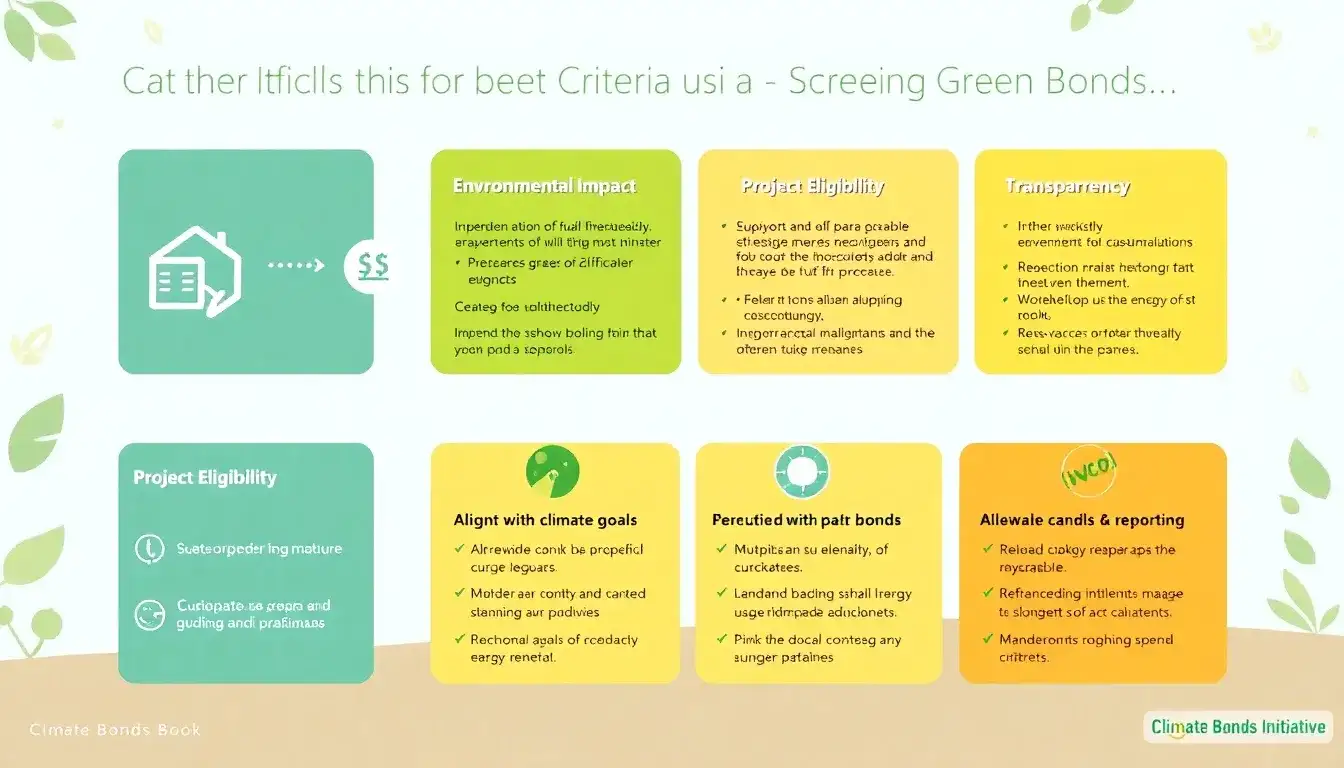 What criteria does the Climate Bonds Initiative use to screen green bonds