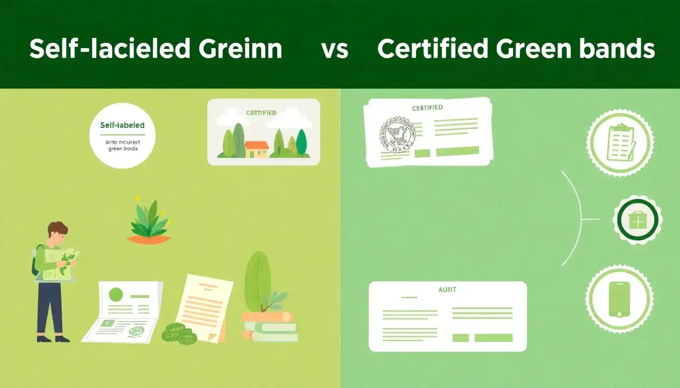 What are the main differences between self-labelled green bonds and certified green bonds
