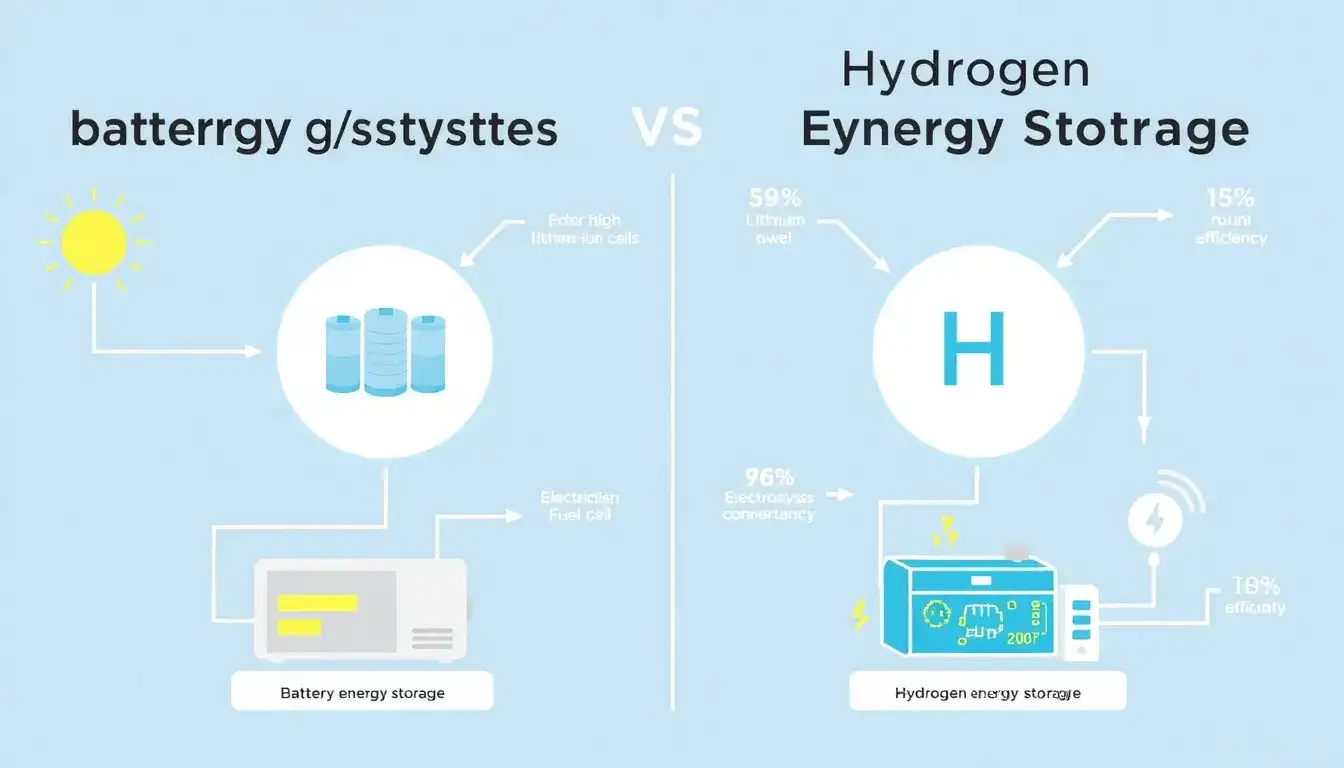 How do battery energy storage systems compare to hydrogen energy storage in terms of efficiency