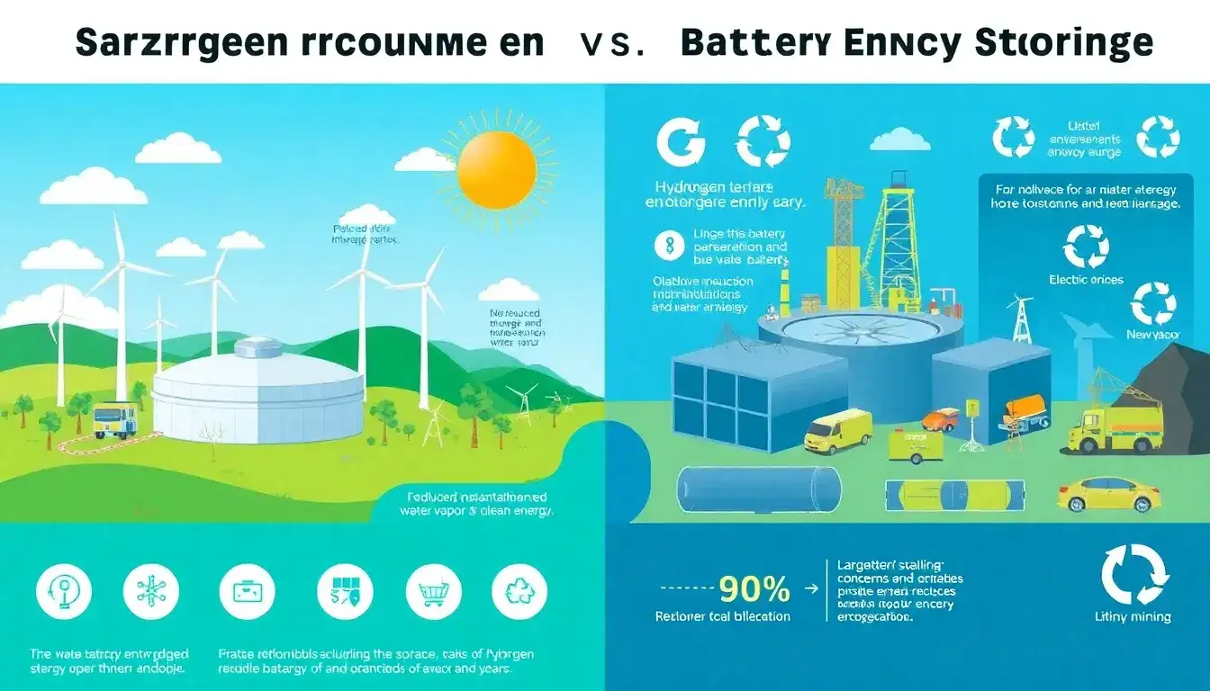 What are the environmental impacts of hydrogen energy storage compared to battery energy storage