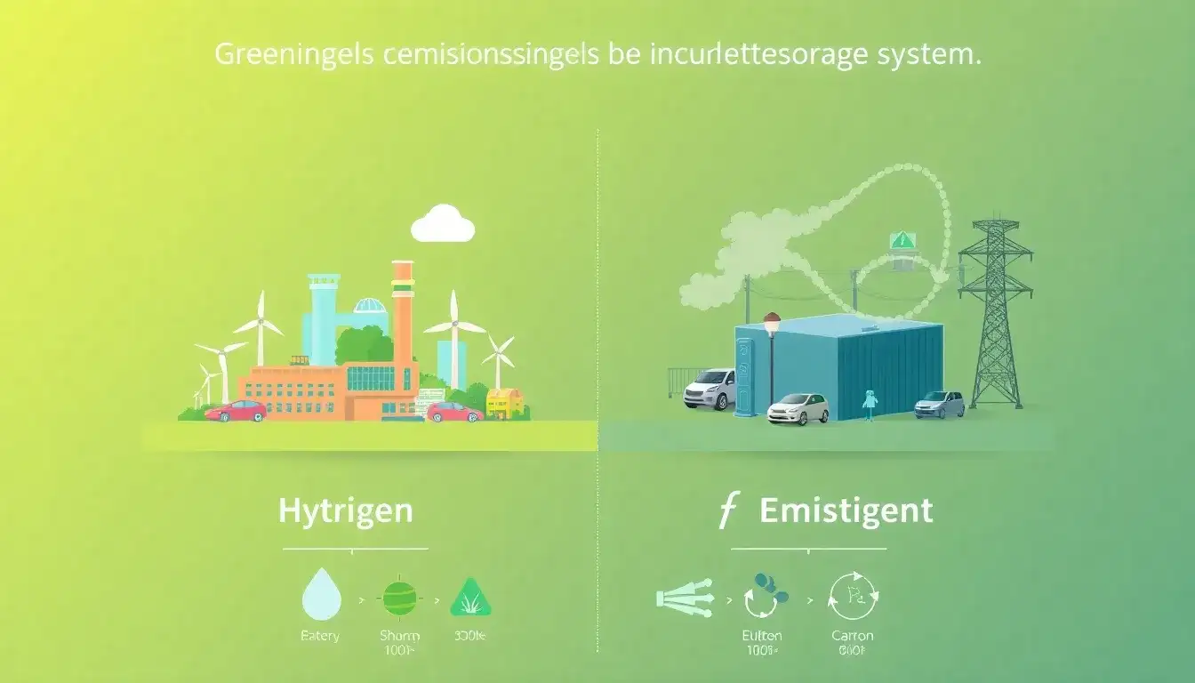 What are the differences in greenhouse gas emissions between hydrogen and battery energy storage