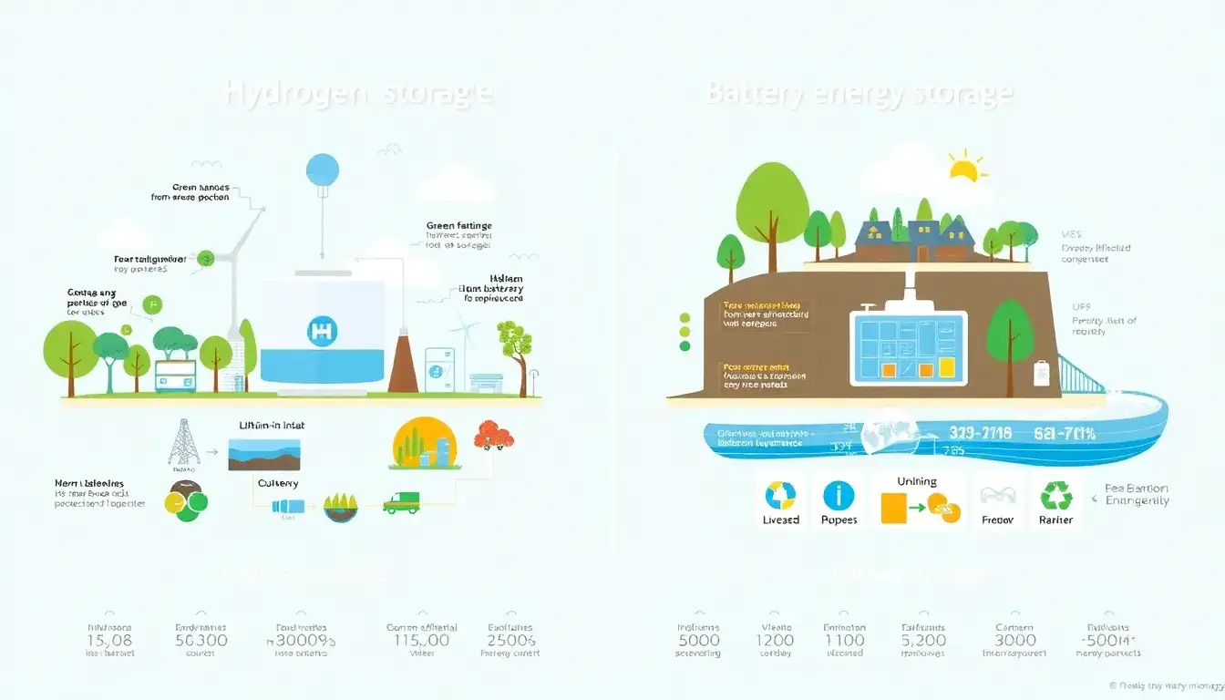 How do the environmental impacts of hydrogen energy storage systems compare to those of battery energy storage systems