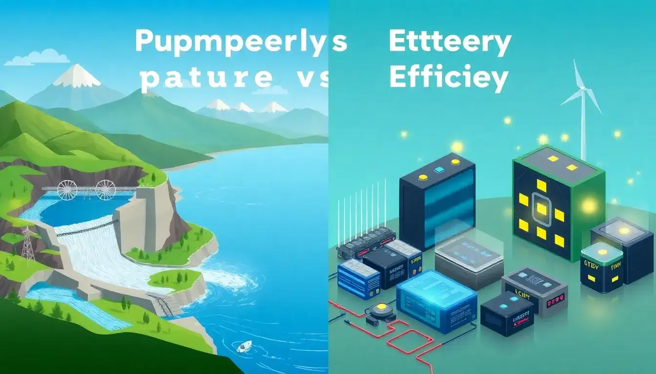 How does pumped-storage hydropower compare to battery storage in terms of efficiency