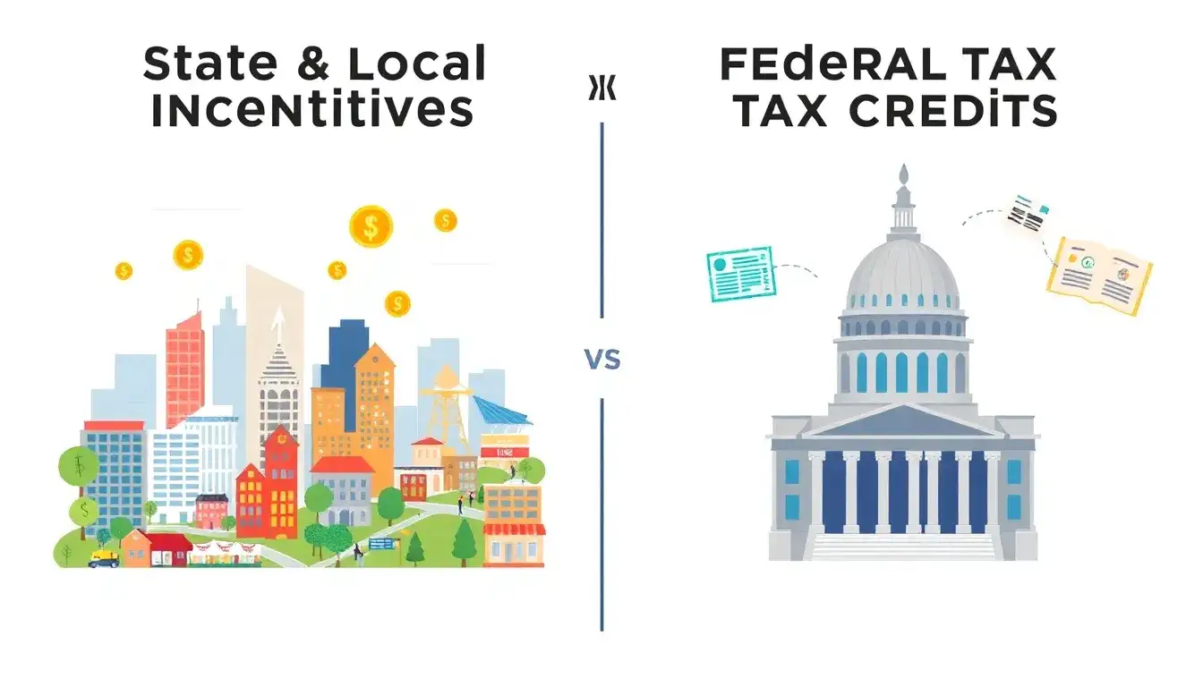 How do state and local incentives differ from federal tax credits