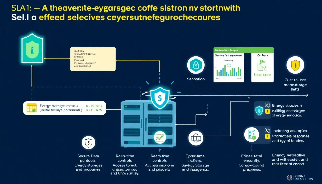 What specific cybersecurity responsibilities should be outlined in an SLA for energy storage systems