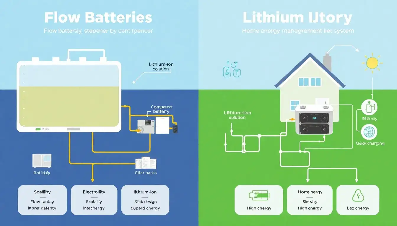 What are the key differences between flow batteries and lithium-ion batteries for residential use