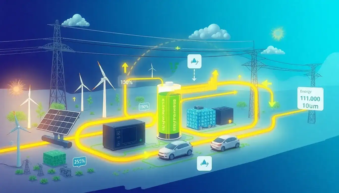 How does the efficiency of battery charging and discharging impact the overall power system
