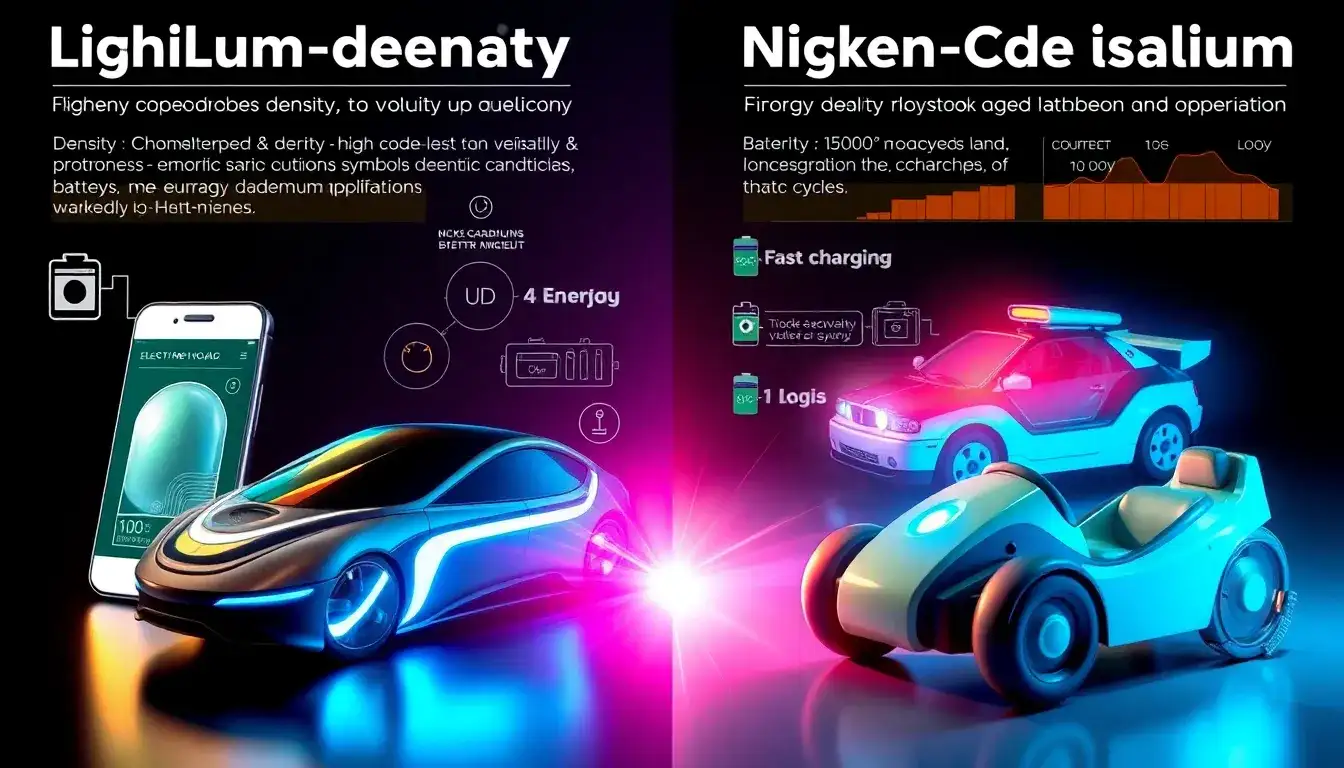 How do the energy densities of lithium-ion and nickel-cadmium batteries affect their usage in different devices