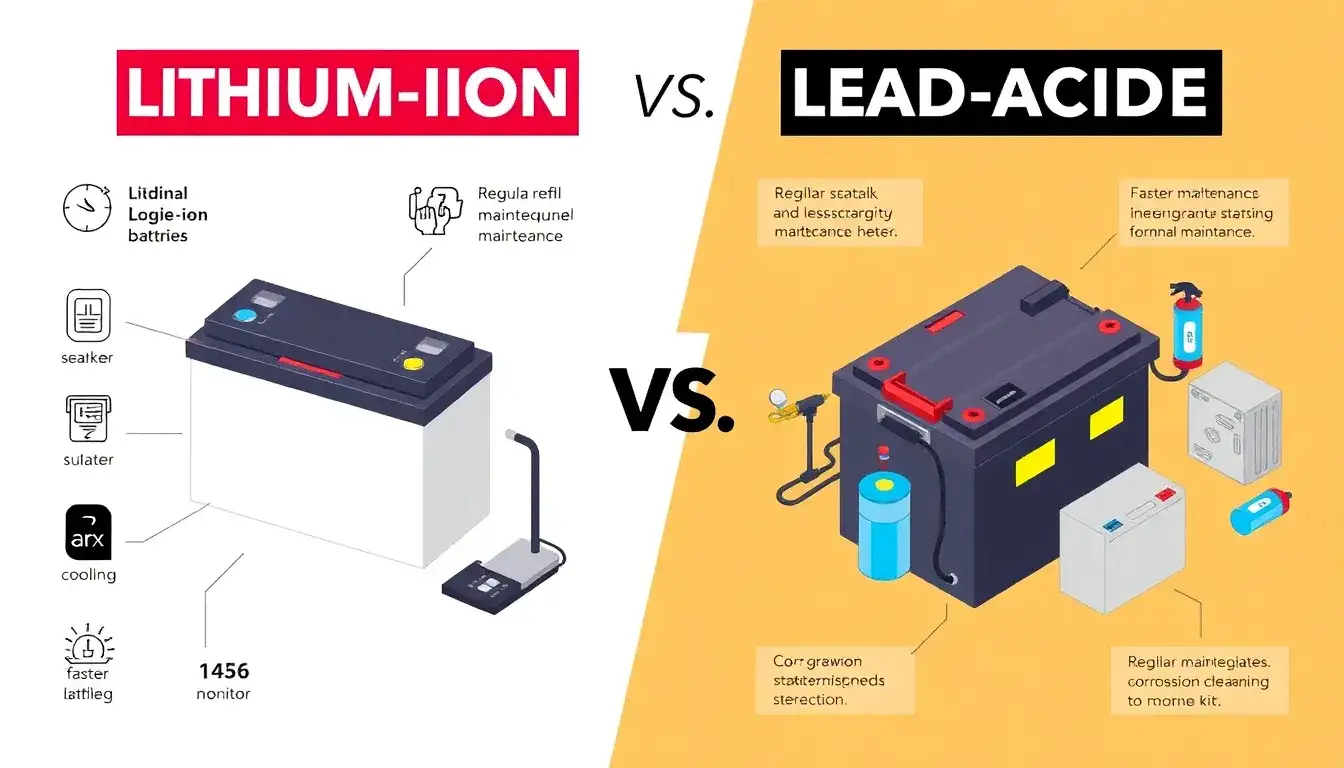 What are the main maintenance differences between lithium-ion and lead-acid batteries