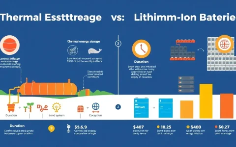 How do the costs of thermal energy storage compare to lithium-ion batteries for different durations