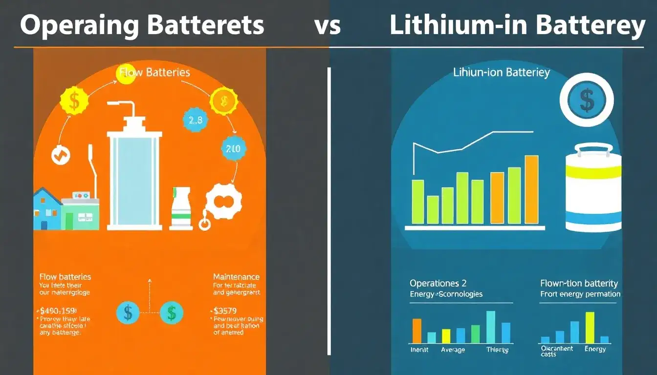 How do the operating costs of flow batteries compare to lithium-ion batteries