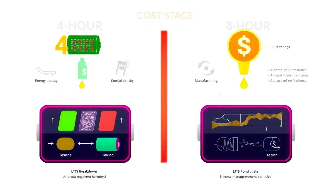 What factors contribute to the cost differences between 4-hour and 8-hour lithium-ion batteries