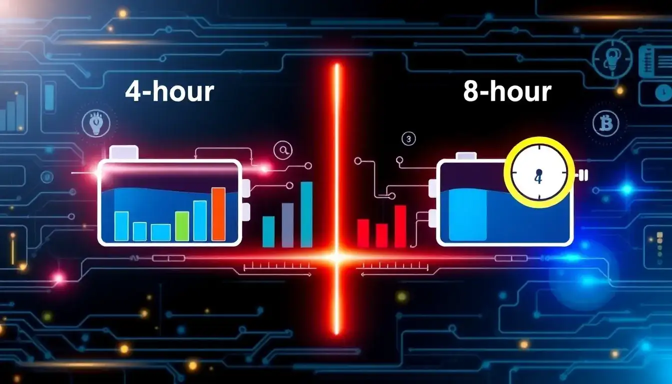 How do the energy densities of 4-hour and 8-hour lithium-ion batteries compare