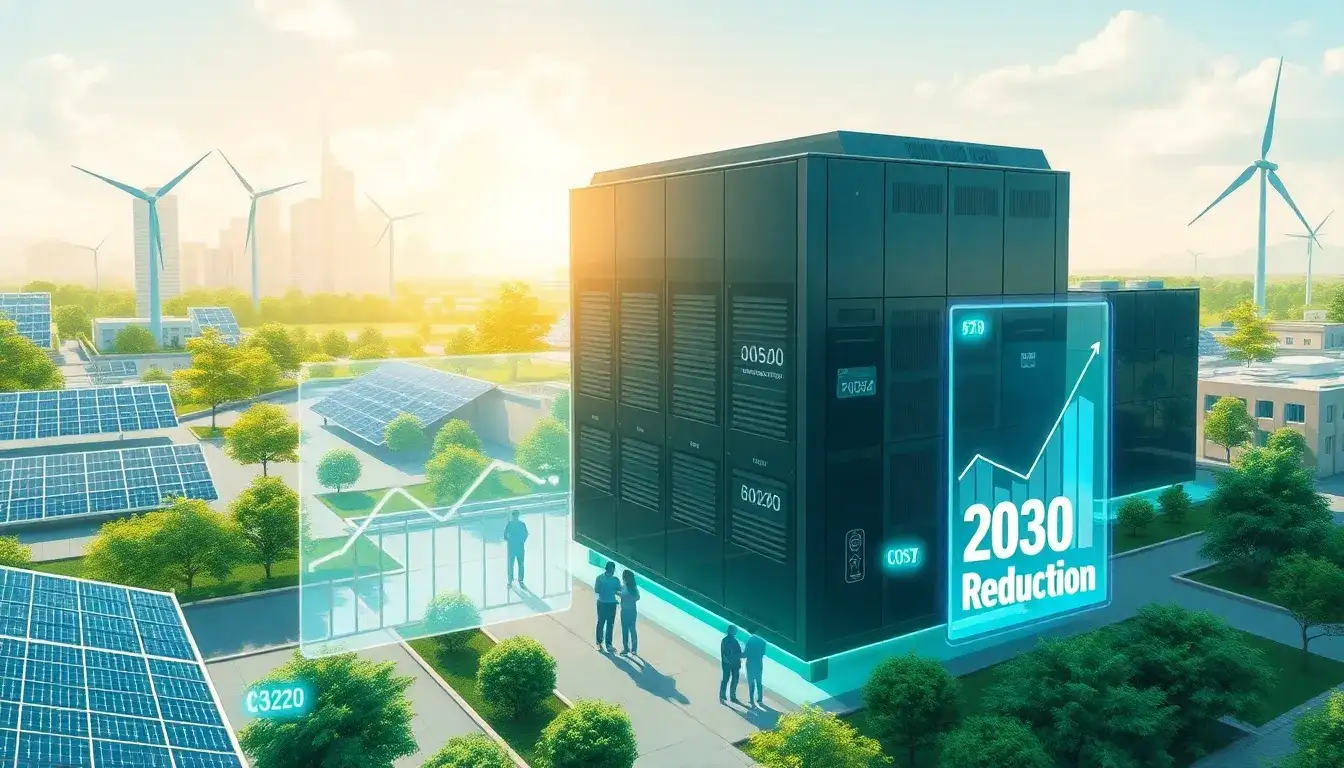 What are the projected cost reductions for battery storage systems by 2030