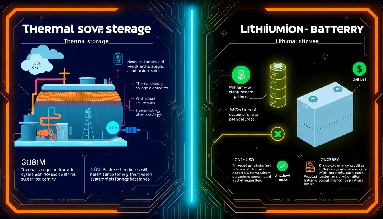 How do the costs of thermal energy storage compare to lithium-ion batteries