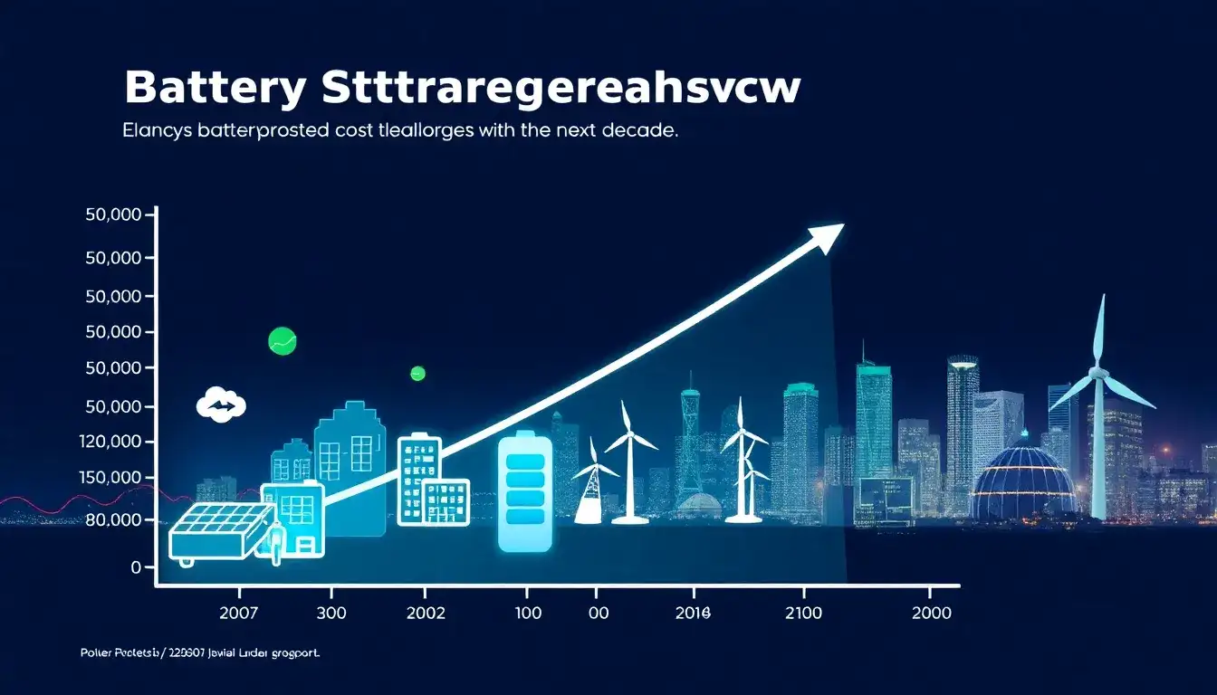 What are the projected cost trends for battery storage systems over the next decade