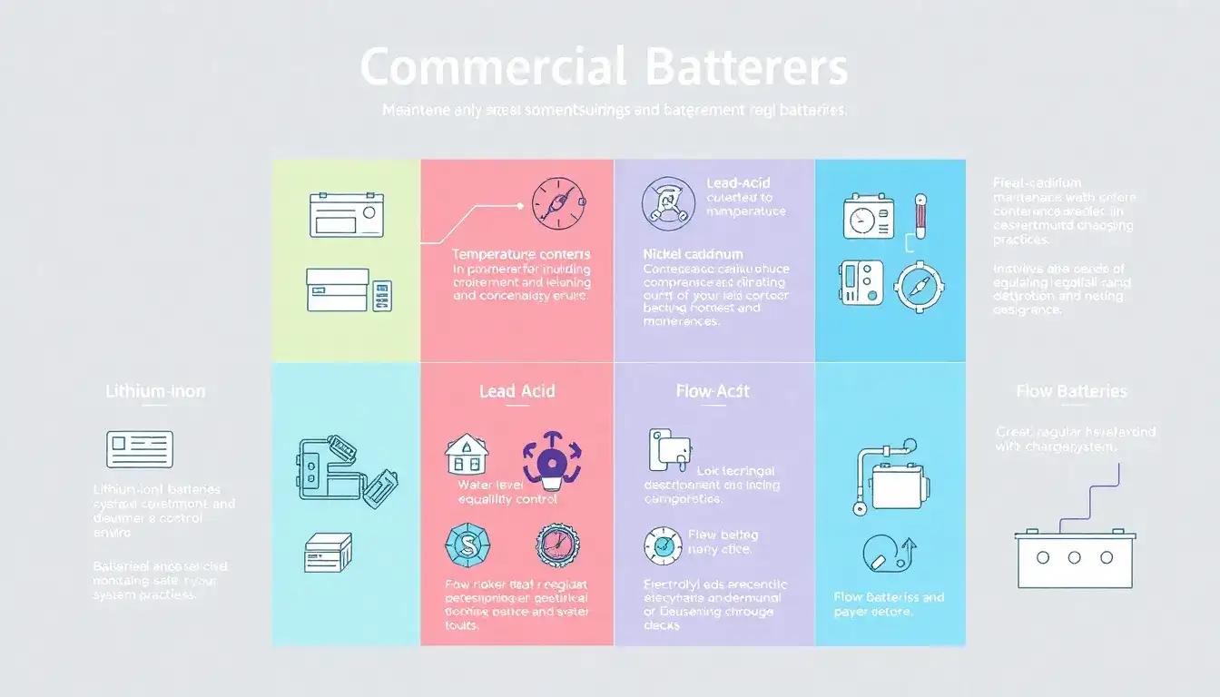 What are the maintenance requirements for different types of commercial batteries