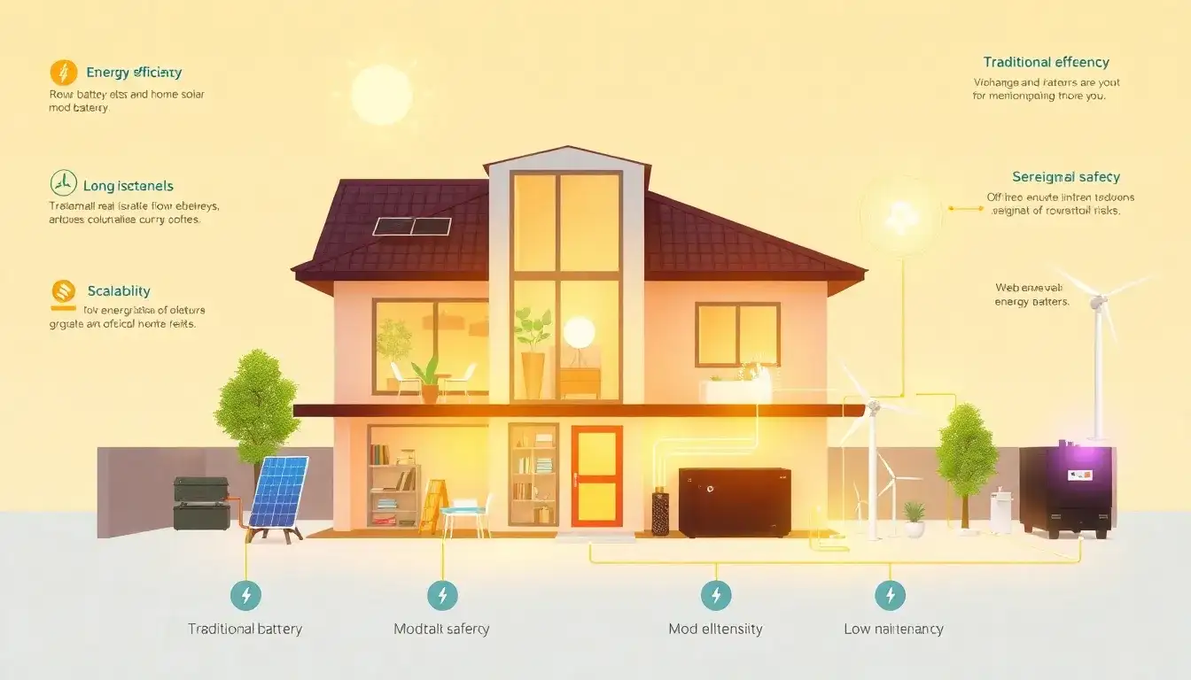 What are the main advantages of using flow batteries for residential energy storage