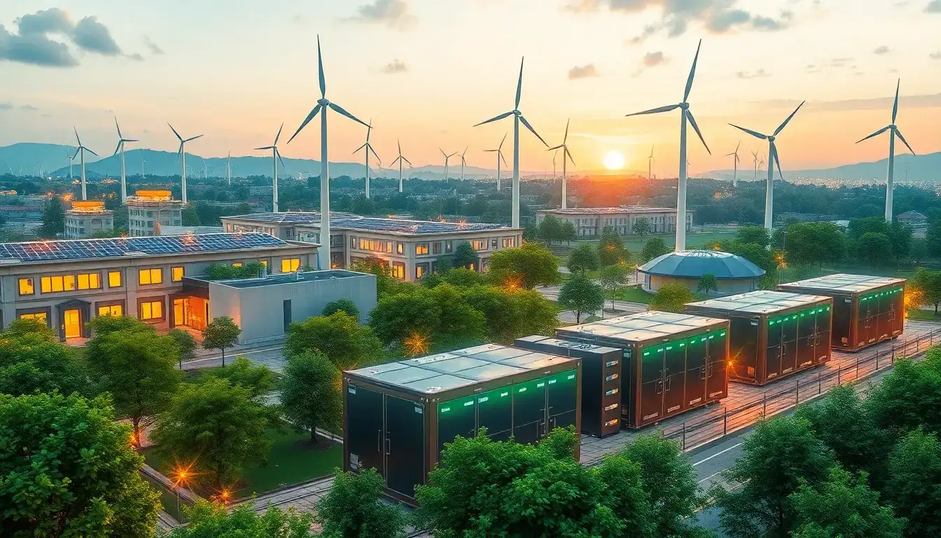 How do commercial battery storage systems integrate with renewable energy sources like solar and wind