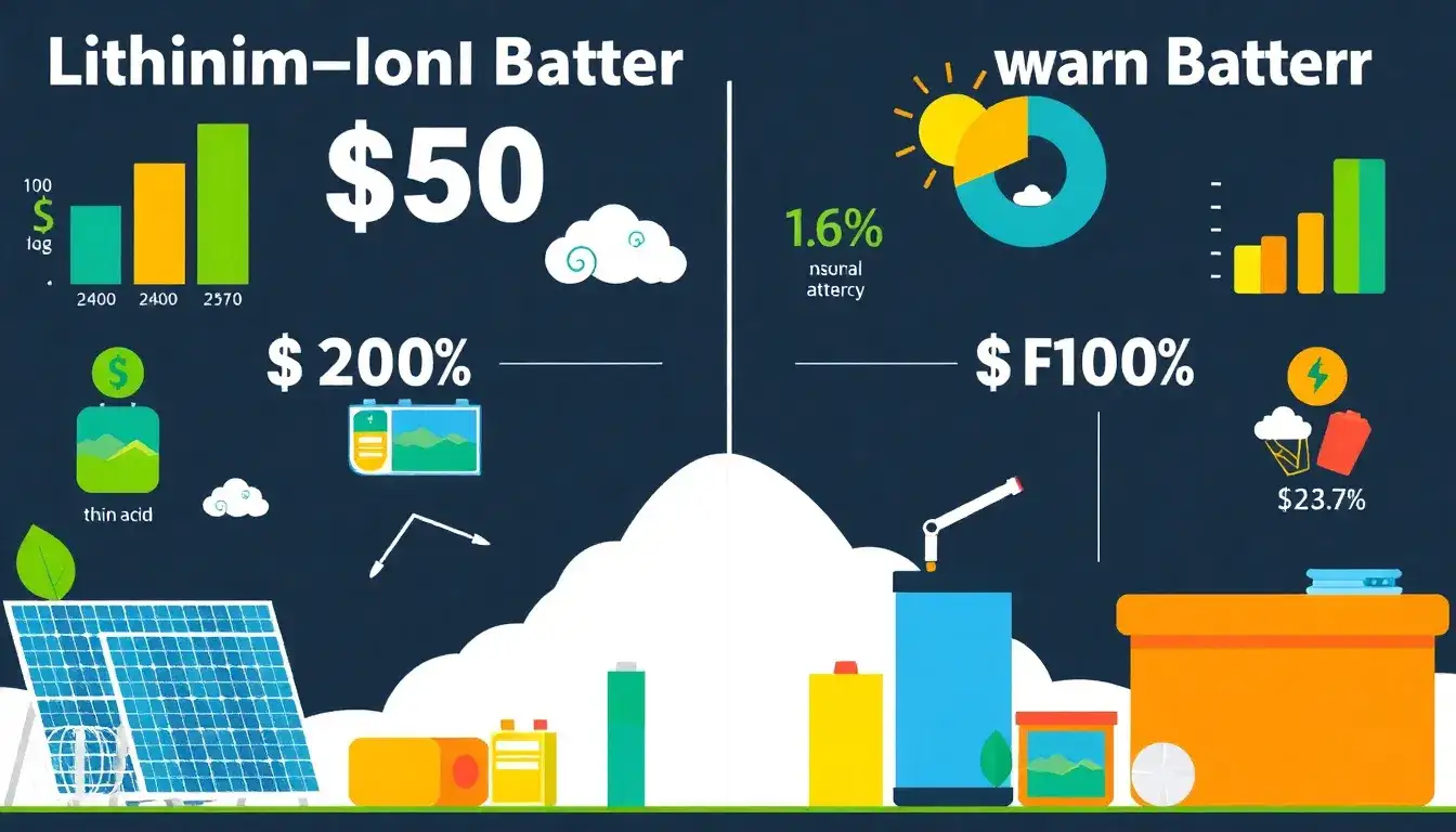How does the cost of lithium-ion batteries compare to other types of solar batteries