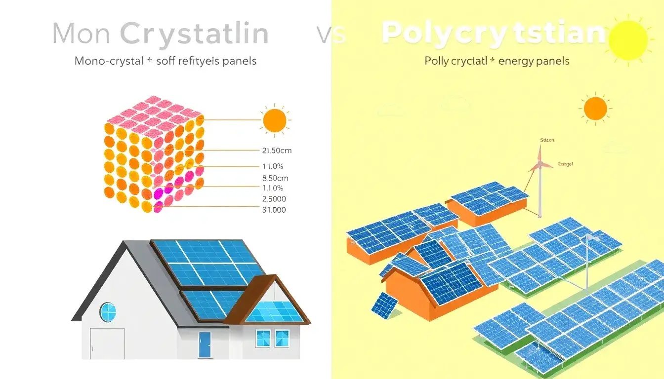 What are the main differences in efficiency between monocrystalline and polycrystalline solar panels