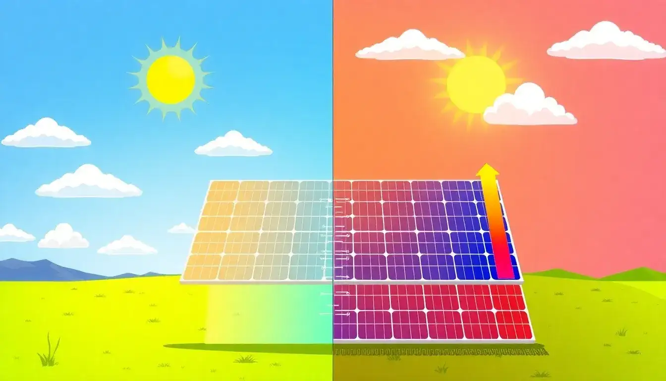 How do temperature coefficients affect solar panel efficiency