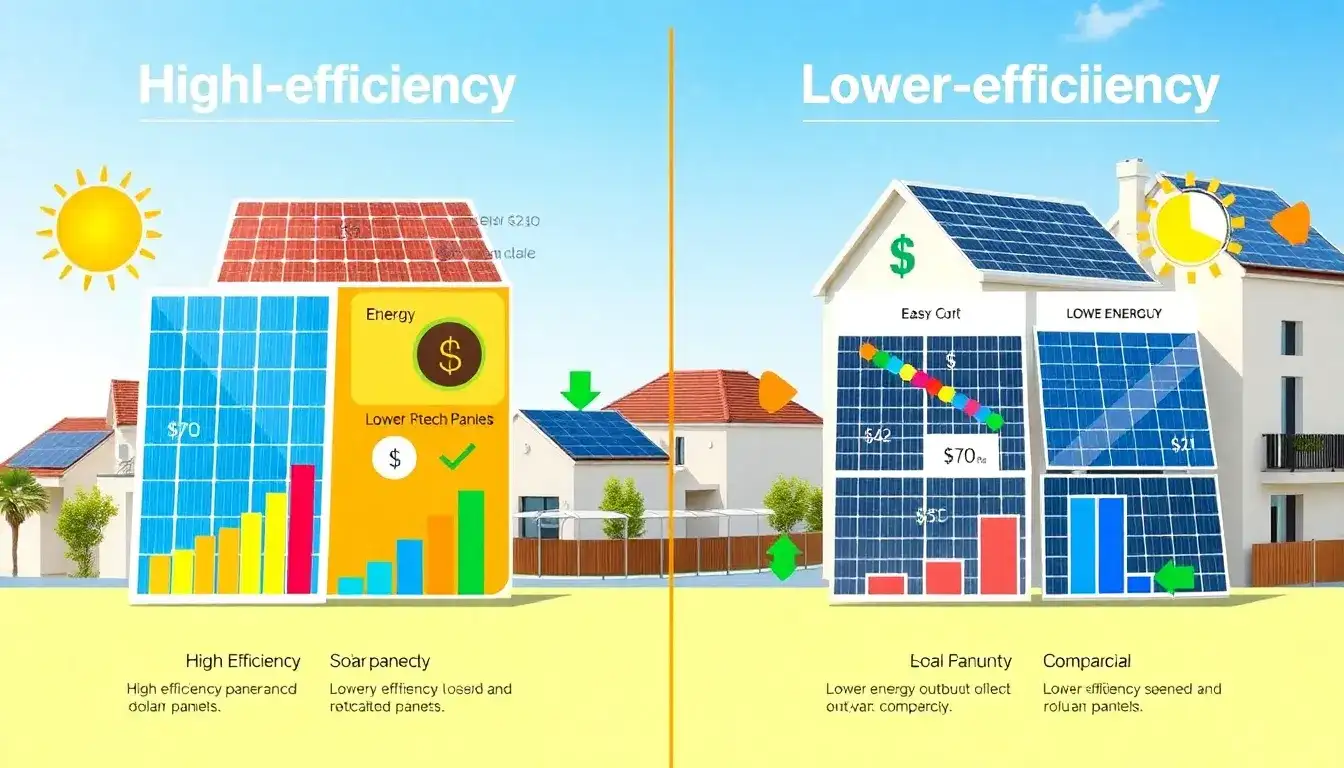 How does the cost of high-efficiency solar panels compare to lower-efficiency ones