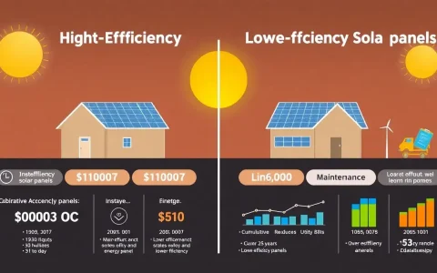 How do high-efficiency solar panels compare to lower-efficiency ones in terms of overall cost savings over their lifespan