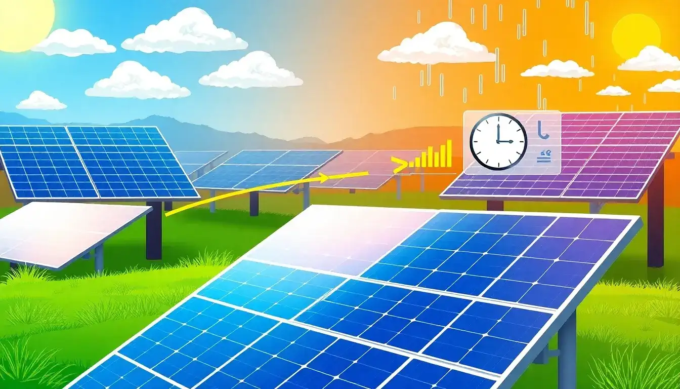 How does temperature impact the performance of solar panels over time