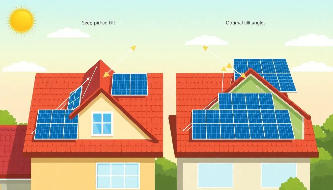 How does the roof pitch influence the optimal tilt angle for solar panels