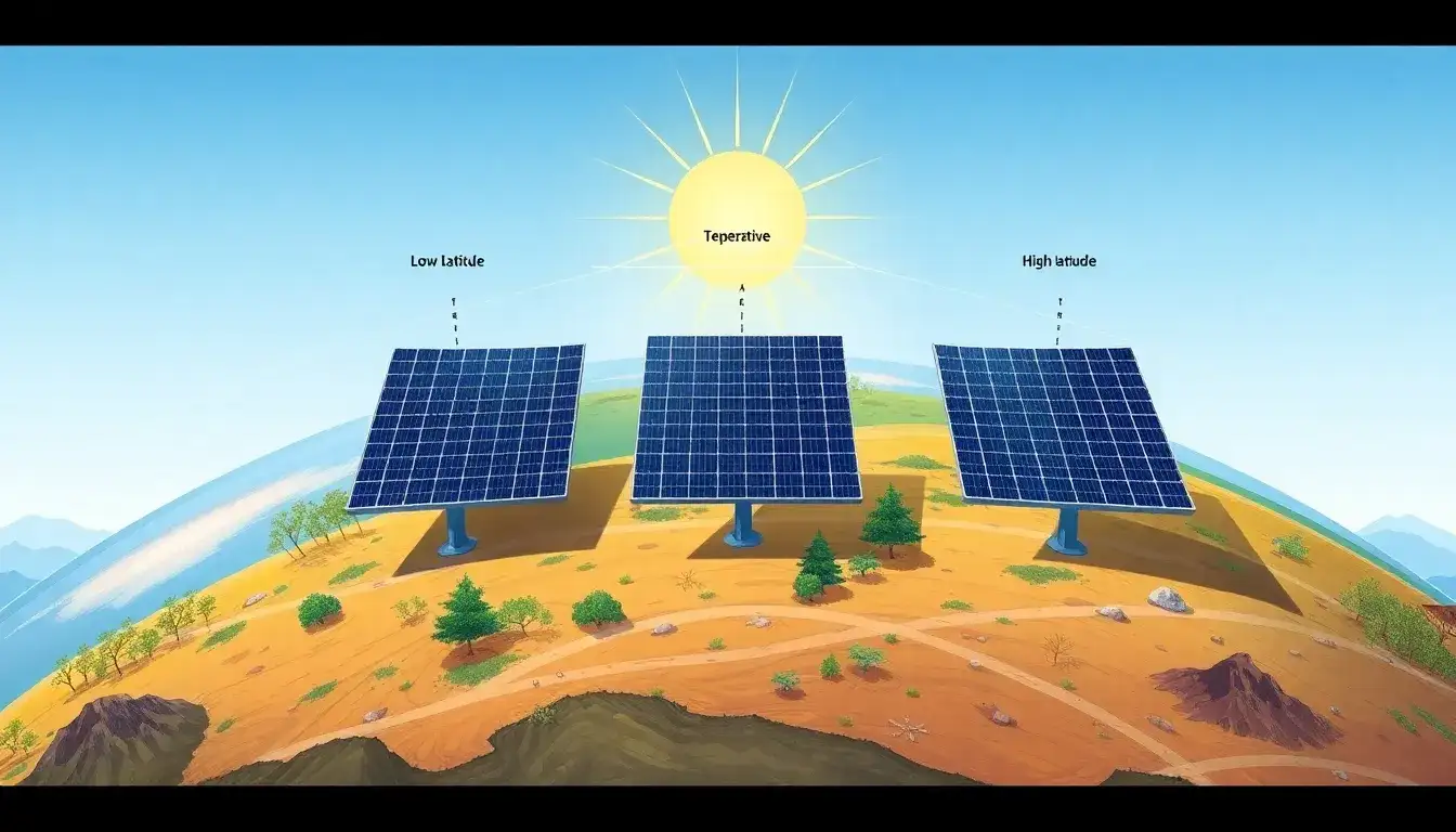 How does the latitude of a location impact the direction solar panels should face