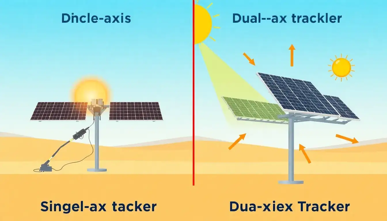 How do single-axis and dual-axis trackers compare in terms of efficiency