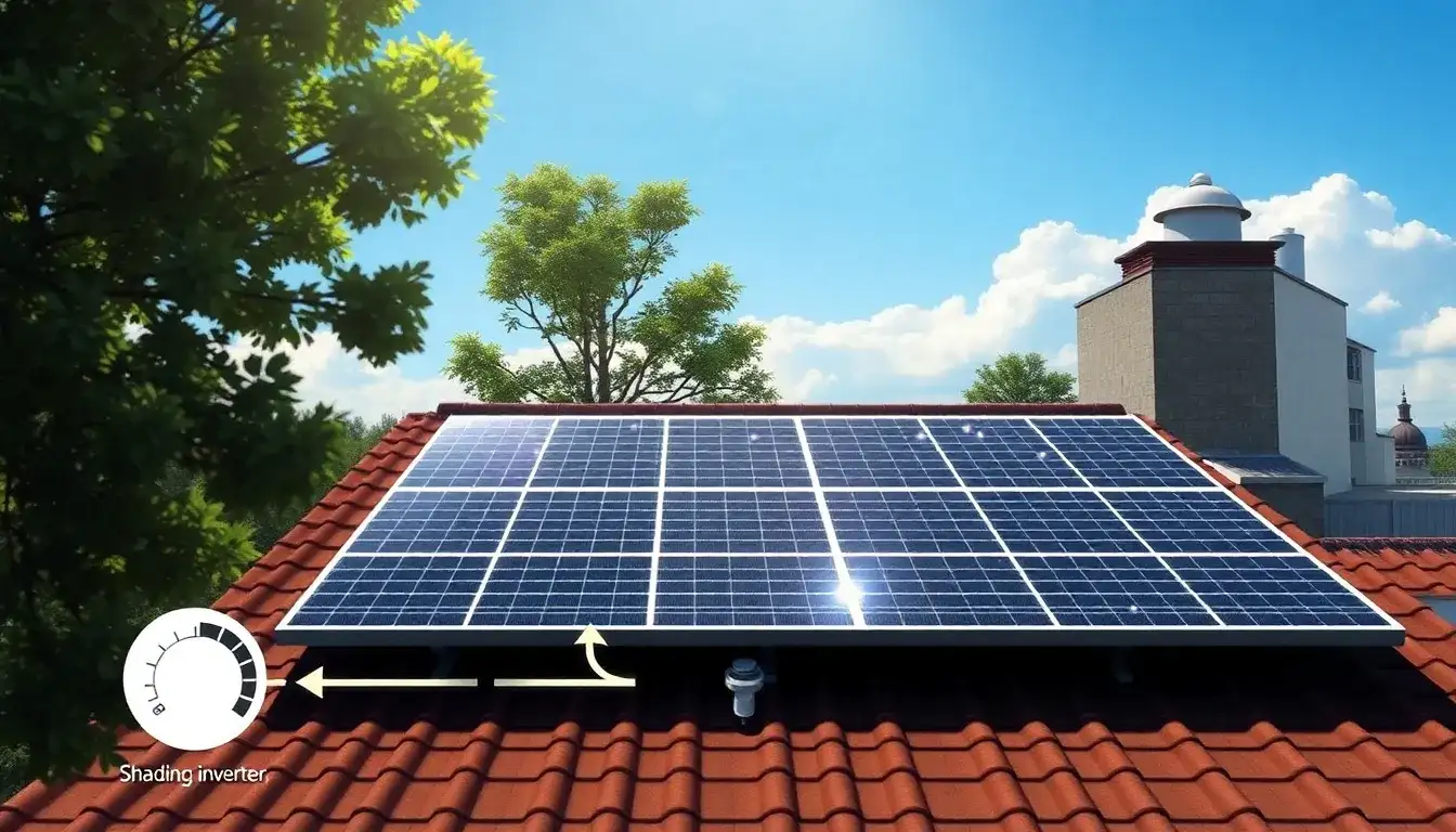 How does shading impact the efficiency of solar inverters