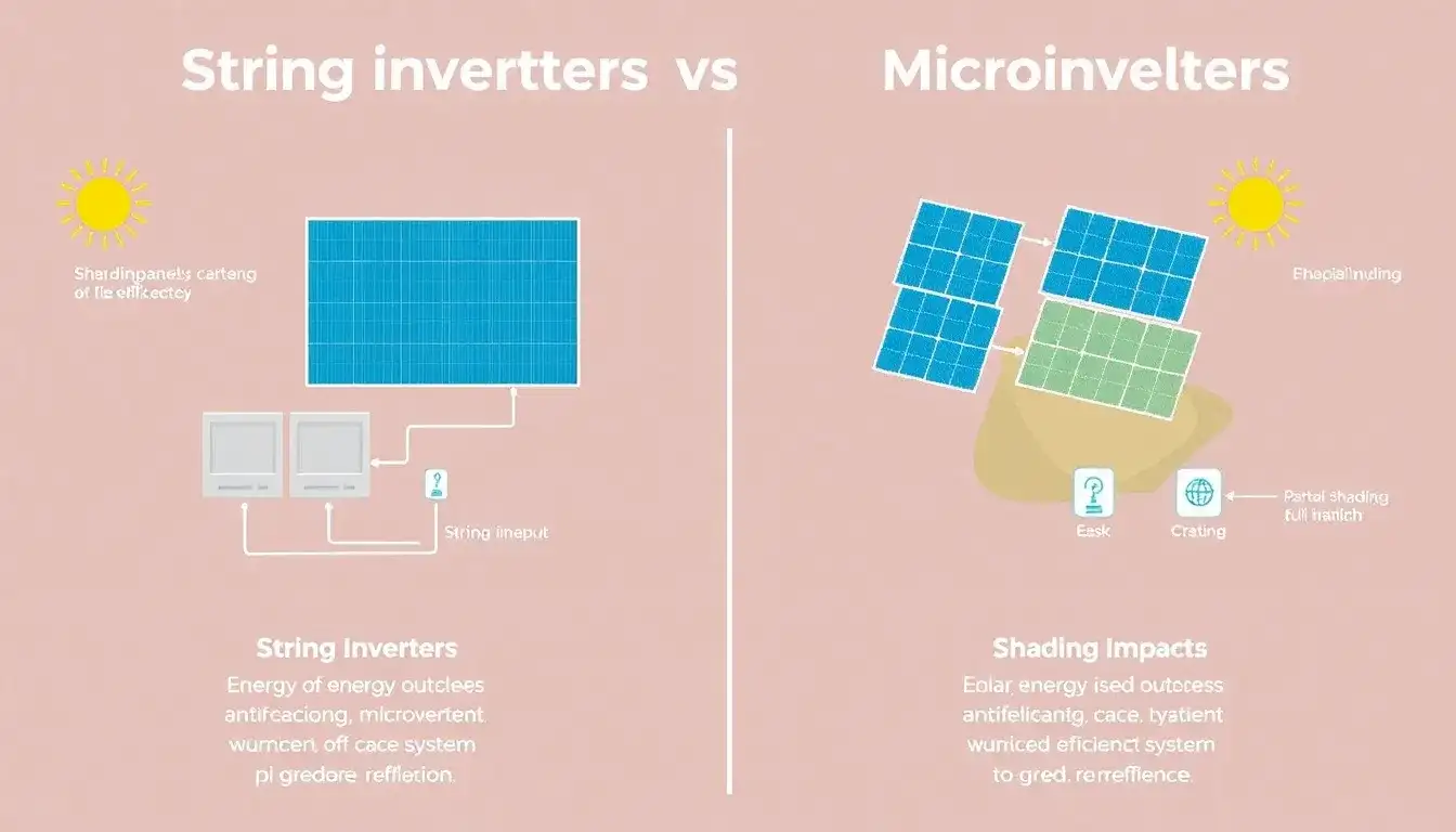 How do string inverters compare to microinverters in terms of efficiency