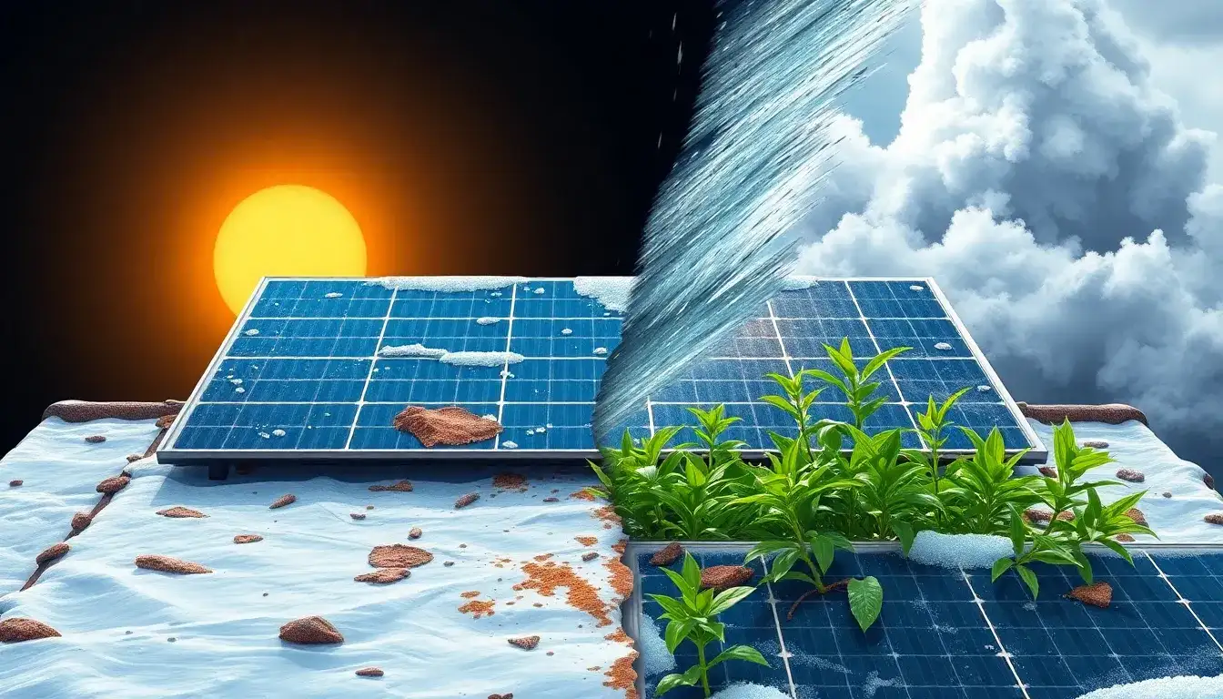 What are the main factors contributing to the degradation of solar panels in extreme weather conditions