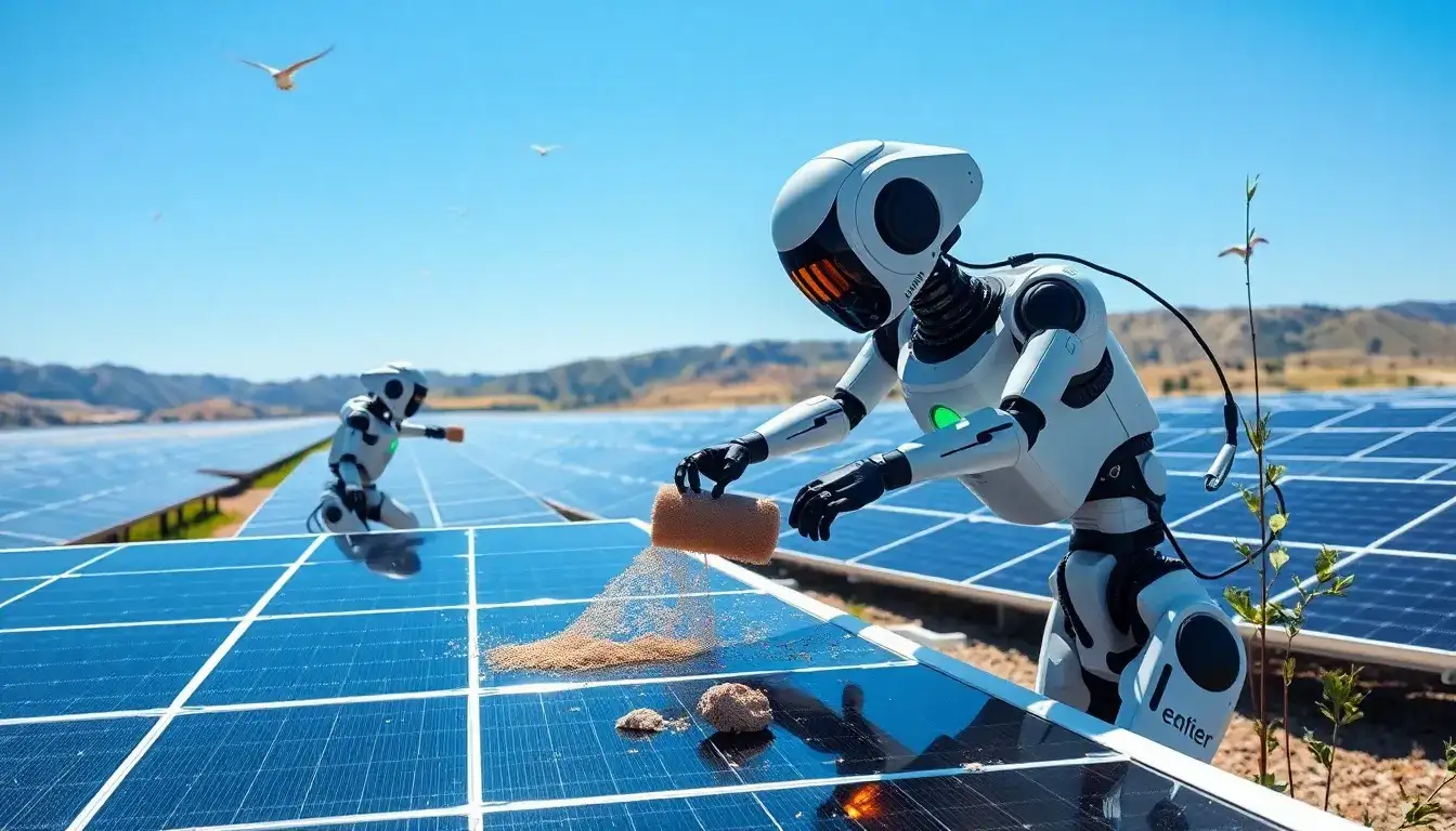 How do AI-powered robots clean solar panels