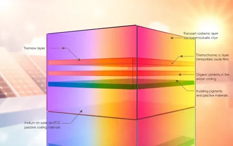 What materials are used in thermochromic photovoltaic glass to enhance its efficiency