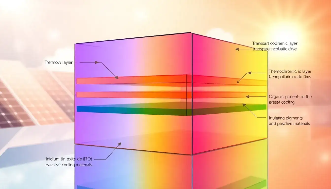 What materials are used in thermochromic photovoltaic glass to enhance its efficiency