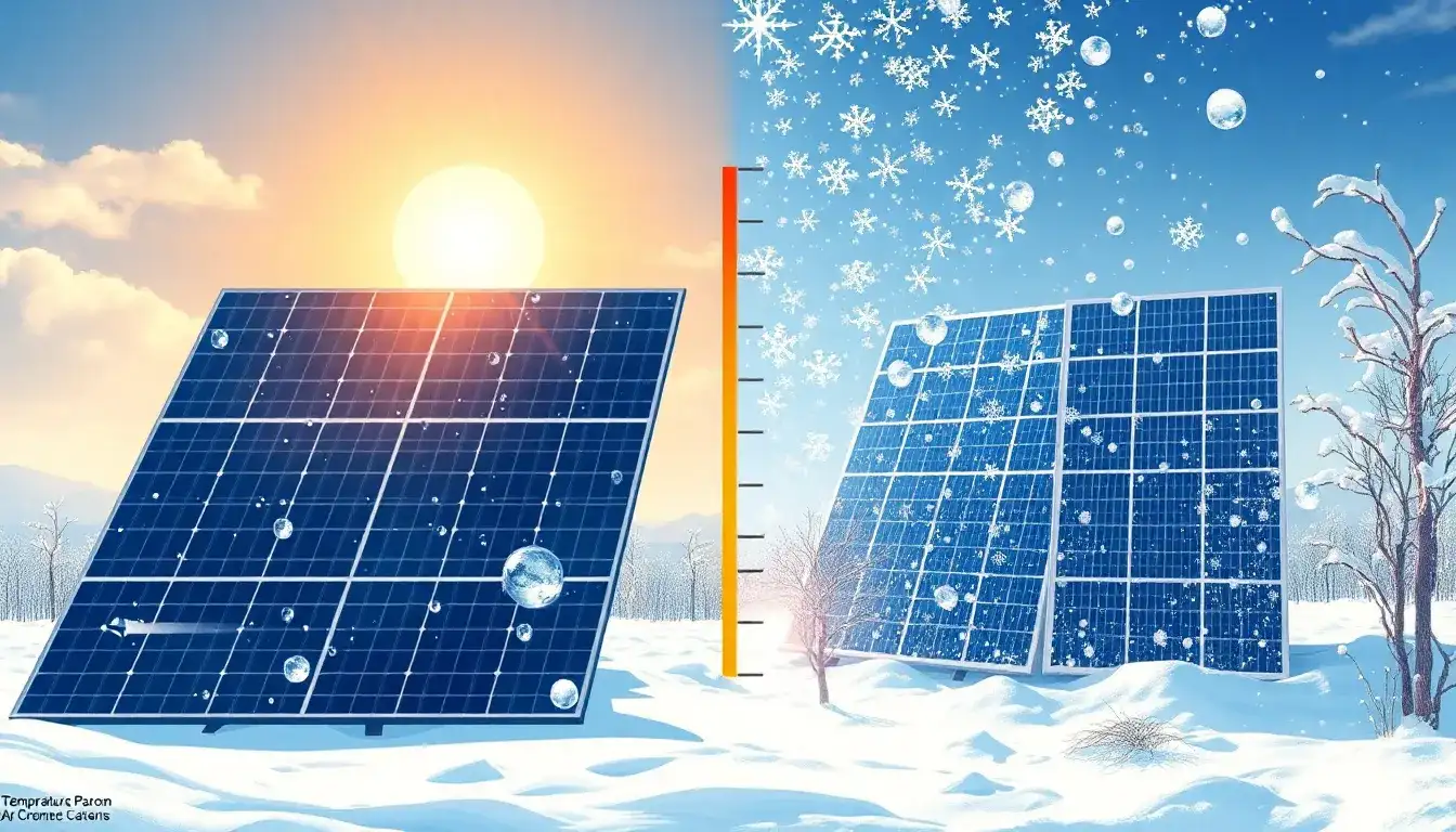 How does the temperature coefficient affect the energy output of solar panels in extreme weather conditions