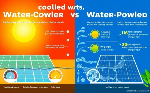 How does the efficiency of water-cooled solar panels compare to traditional ones in hot climates