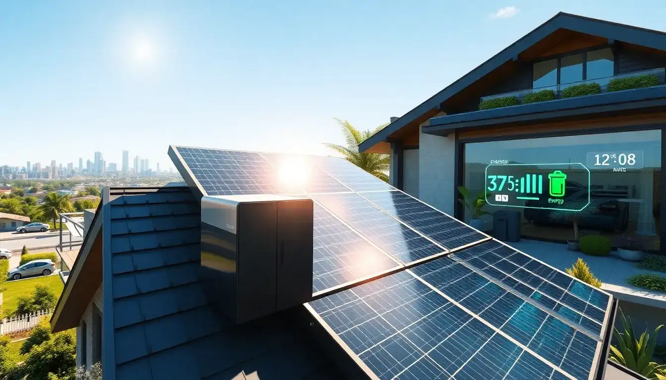 How does combining solar panels with battery storage improve energy independence