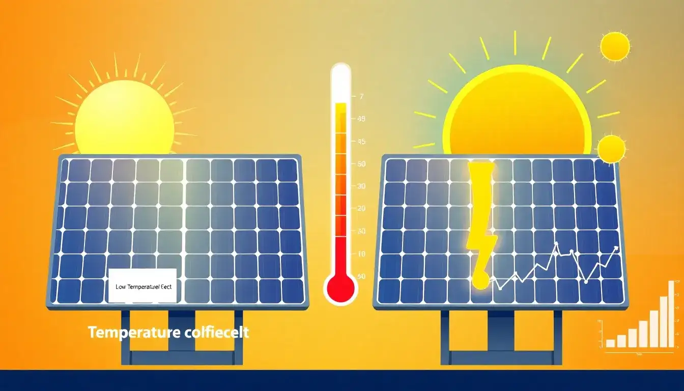 How does the temperature coefficient affect solar panel efficiency