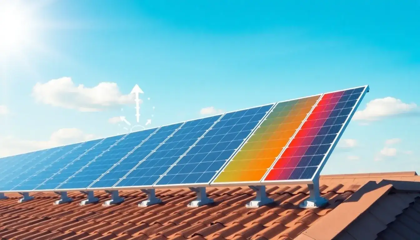 How does the angle and orientation of solar panels affect their temperature